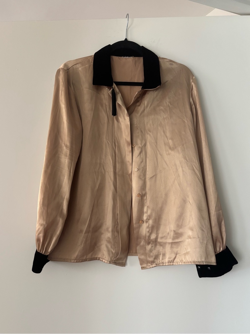 Button-Up Blouse with dark brown velvet Collar